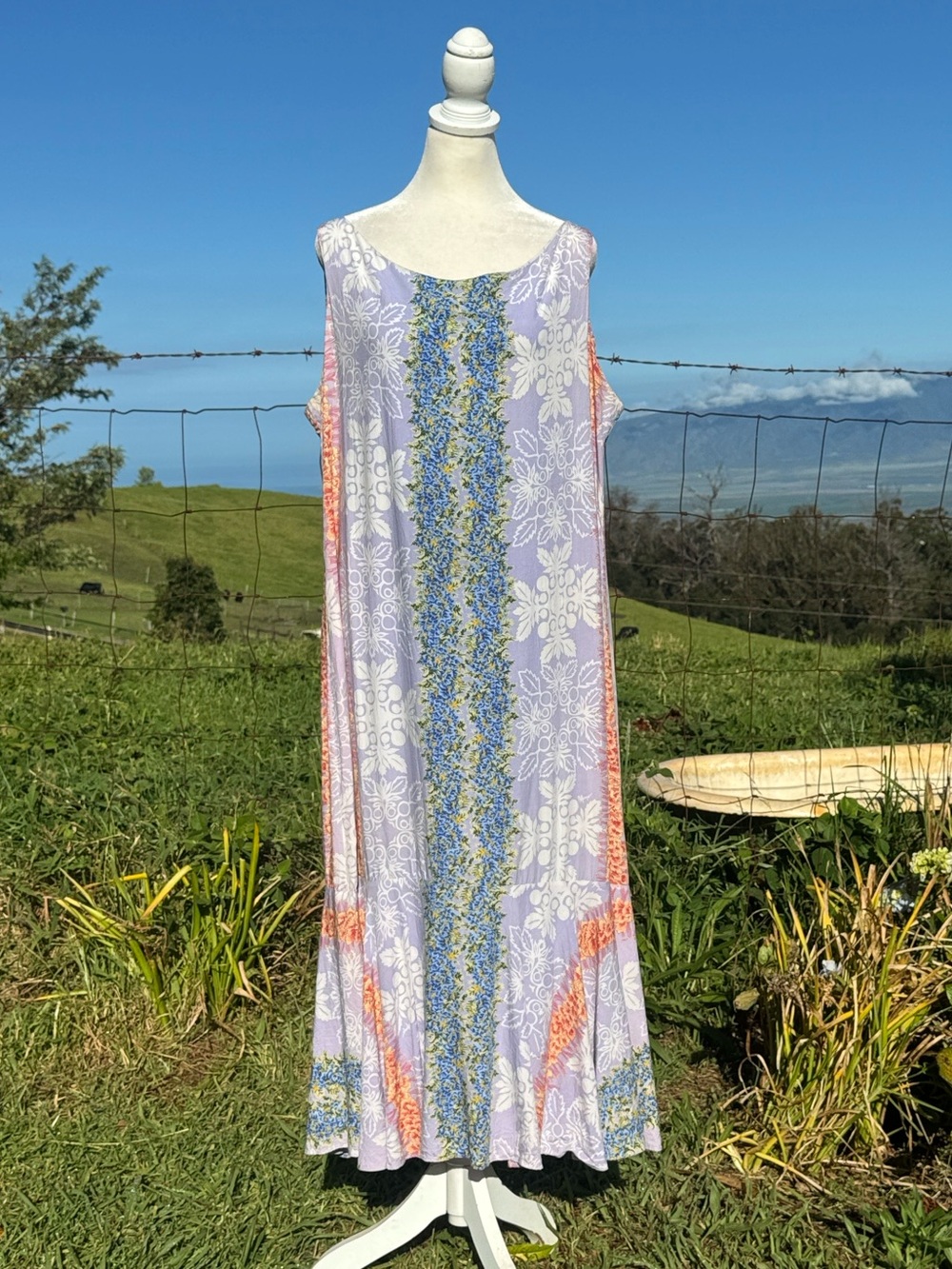 Vintage Mamo Howell Hawaii Purple Lei Quilt Print Muumuu Dress Sleeveless
 Xl